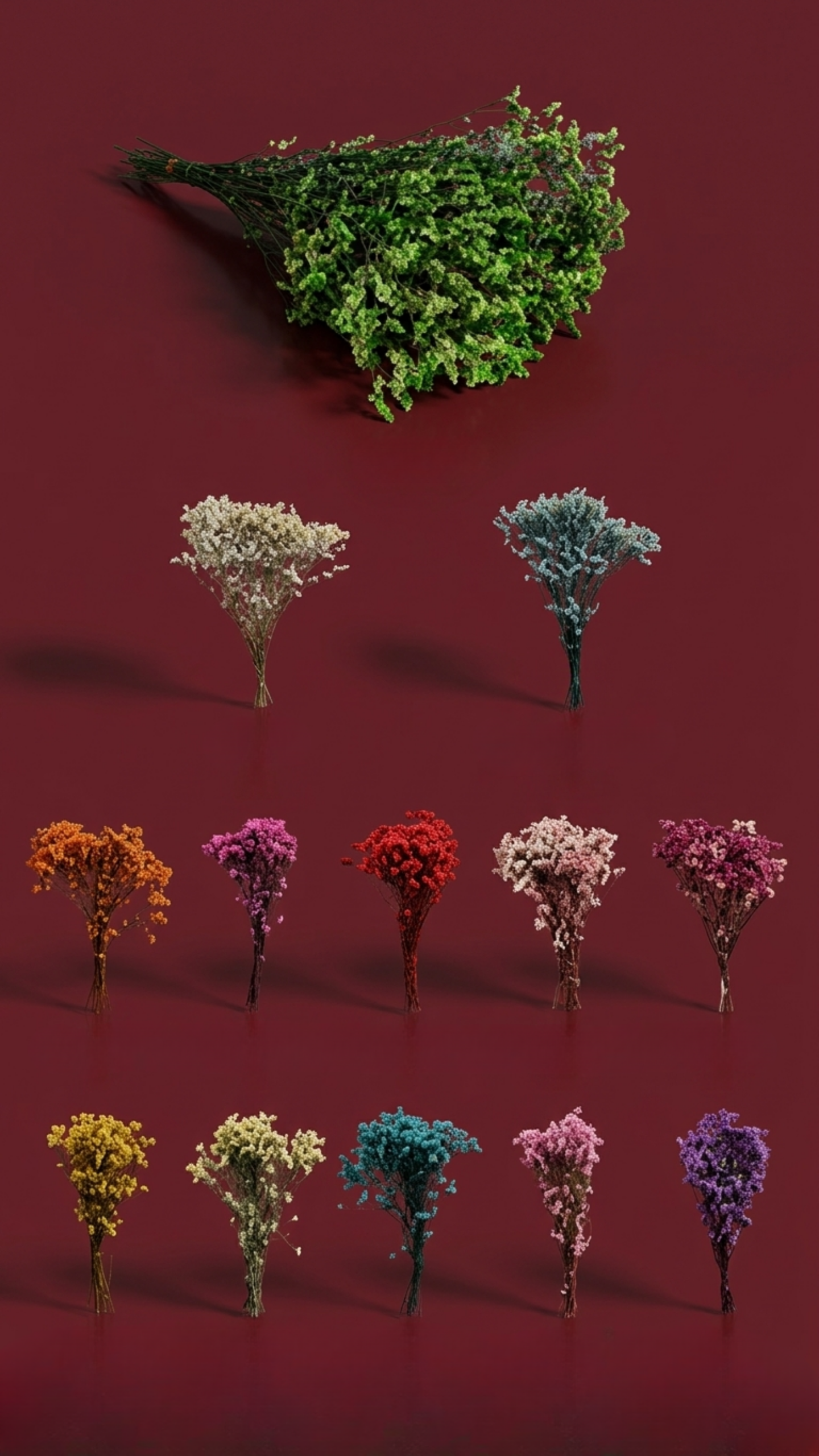 Preserved crystal grass bundles in vibrant colors for versatile indoor decorative floral arrangements